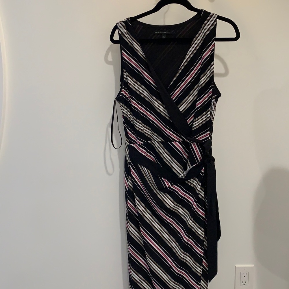 NWOT White House Black Market jersey faux wrap dress size M sleeveless striped